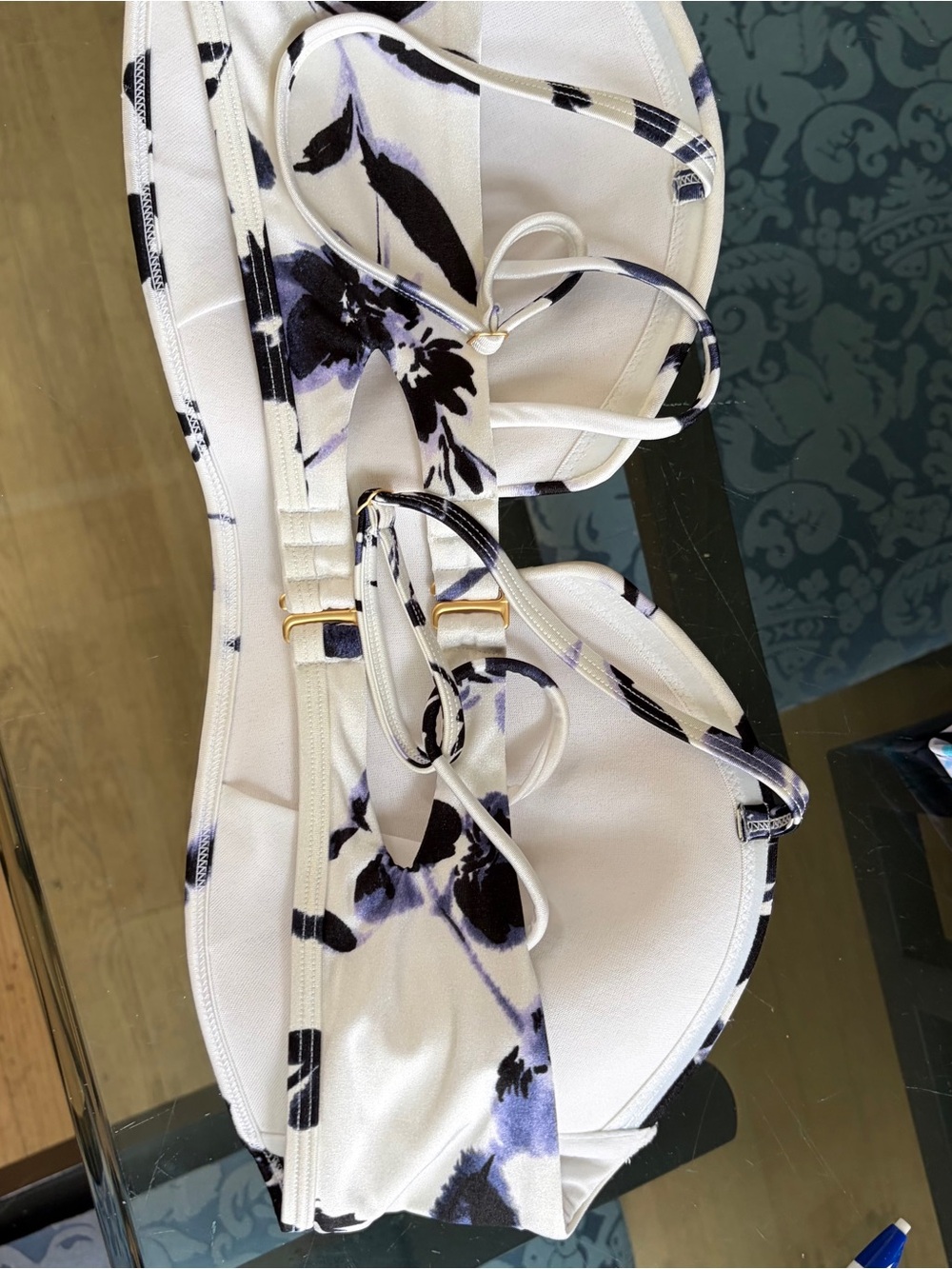 Athleta White and Black Floral Bikini Top